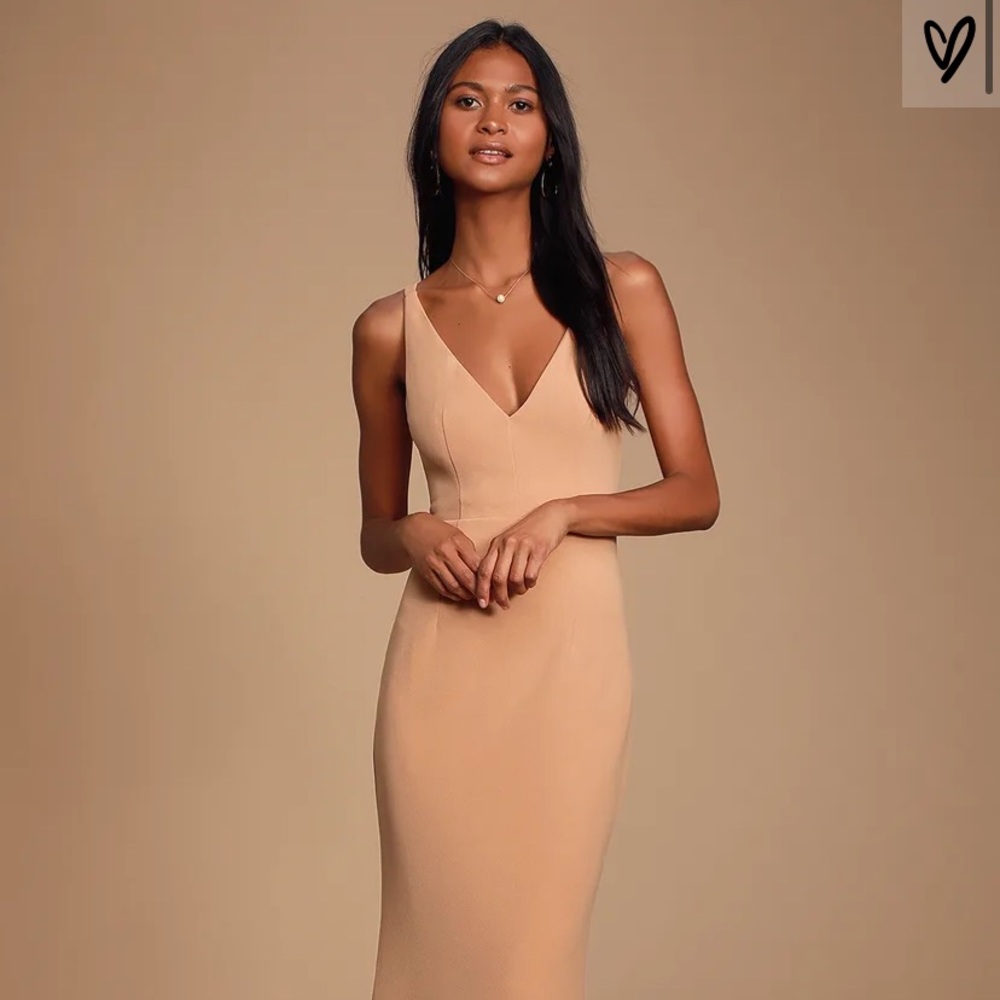 Lulu’s Melora Nude Maxi Bridesmaid Dress